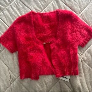 Pink fuzzy cropped shirt sleeve cardigan nwt